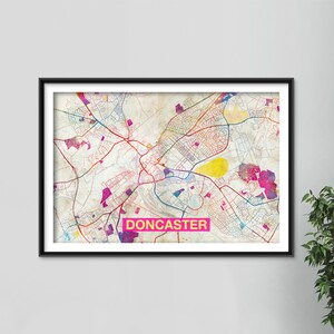 Doncaster Map - Original Art Print - City Street Map of Doncaster, England - Poster Watercolor Illustration Wall Art Home Decor Gift