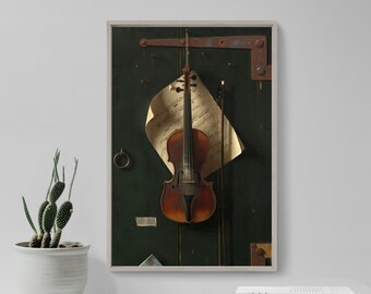 William Michael Harnett - The Old Violin (1886) - Classic Painting Photo Poster Print Art Gift Home - Music Musical Instrument