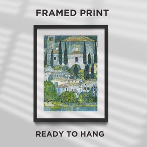 FRAMED PRINT - Gustav Klimt - Church in Cassone (1913) - Painting Photo Poster Art Gift Building House Green - Ready to Hang Black Frame