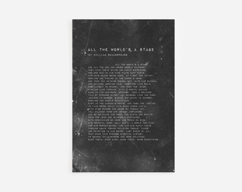 William Shakespeare Poem - All The Worlds A Stage - Grit - Art Print Poster Painting - Museum Quality Giclee Home Wall Décor