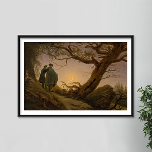 Caspar David Friedrich - Two Men Contemplating the Moon (1830) - Classic Painting Photo Poster Print Art Gift Home Wall Decor