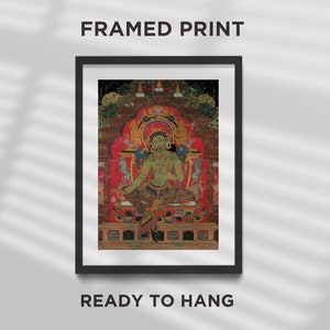 FRAMED PRINT - Thangka of Green Tara (1260) - Painting Poster Art Gift Home Wall Decor - Tibetan Buddhist, Deity, Ready to Hang Black Frame