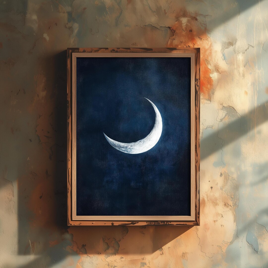Crescent Moon Art Print | Space Astronomy Wall Poster | Dark Celestial ...