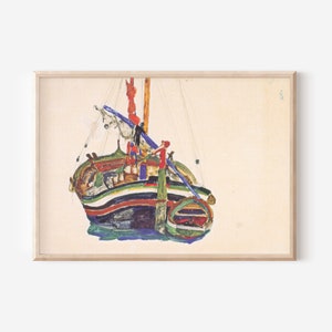 Egon Schiele - Trieste Fishing Boat (1912) - Classic Painting Photo Poster Print Art Gift Wall Home Decor - Ship Water Ocean
