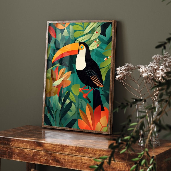 Quirky Botanical Room Toucan - Art Print Poster Painting - Giclee Home Wall Décor