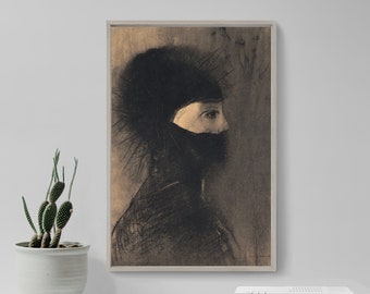 Odilon Redon - Armor (1891) - Reproduction of a Classic Painting - Photo Poster Print Art Gift - French Symbolist Painter Masked Man