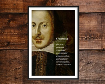 William Shakespeare Poem - A Fairy Song - Poster Original Art Print Photo Poem Poetry Bard Play Verse