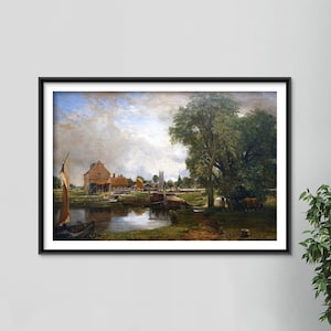John Constable - Dedham Lock and Mill (1820) - Reproduction of a Classic Painting - Photo Poster Print Art Gift Landscape Painter