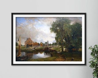 John Constable - Dedham Lock and Mill (1820) - Reproduction of a Classic Painting - Photo Poster Print Art Gift Landscape Painter