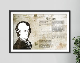 The Wisdom of Mozart - Original Art Print Featuring His Greatest Quotes  - Photo Poster Gift Wolfgang Amadeus Mozart Composer Music Piano