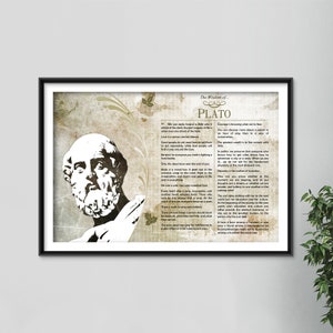 The Wisdom of Plato - Original Art Print Featuring His Greatest Quotes  - Beautiful Glossy Photo Poster Gift Platonic Platonist Philosophy
