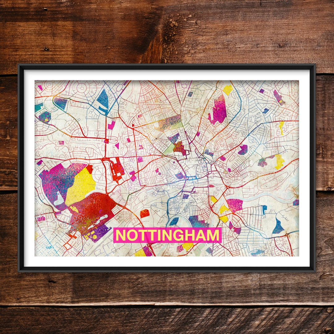 Nottingham Map - Original Art Print (rainbow) - City Street Map of ...