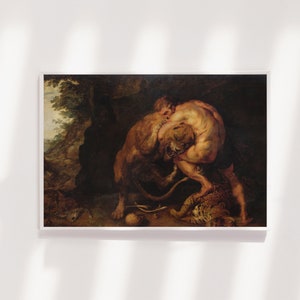 Peter Paul Rubens - Hercules and the Nemea Lion (1615) - Art Print Painting Poster Gift Photo Quote Wall Home Décor Giclée - Fight Wrestle