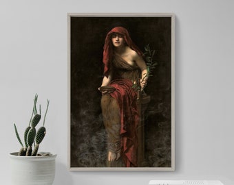 John Collier - Priestess of Delphi (1891) - Classic Painting Photo Poster Print Art Gift Wall Home Decor - The Pythia Temple of Apollo