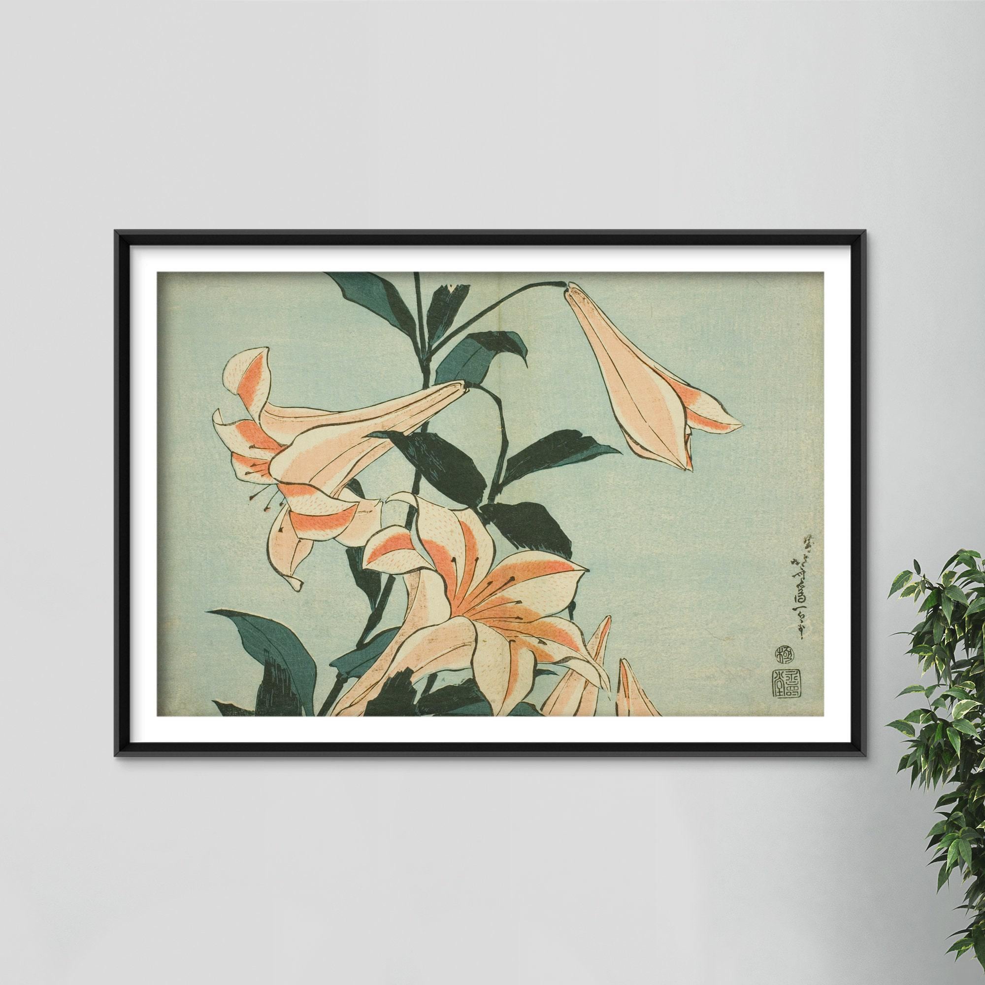 葛飾北斎 - 無題の大花シリーズより百合 (1834) - 絵画写真ポスター