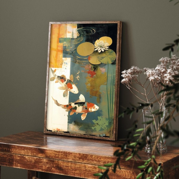 Koi Pond Vintage 2 - Art Print Poster Painting - Giclee Home Wall Décor