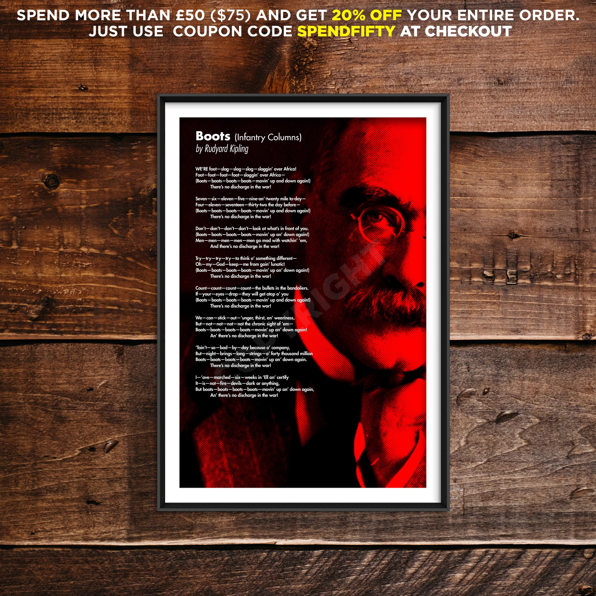 Rudyard Kipling Poem Boots Poster Original Art Print Photo Etsy UK