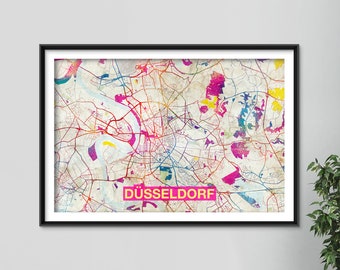 Düsseldorf Map - Original Art Print - City Street Map of Dusseldorf, Germany - Poster Watercolor Illustration Wall Art Home Decor Gift