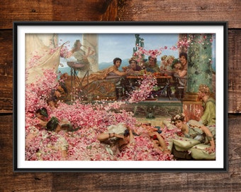 Lawrence Alma Tadema - The Roses of Heliogabalus (1888) - Classic Painting Photo Poster Print Art Gift Pink Roses Flowers Hedonism