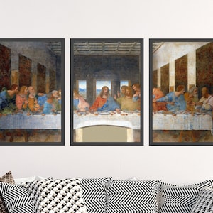 Set of Three Leonardo Da Vinci Prints - The Last Supper Triptych - 3 Paintings Photo Poster Wall Art Gift Giclée Museum Jesus Disciples #V2