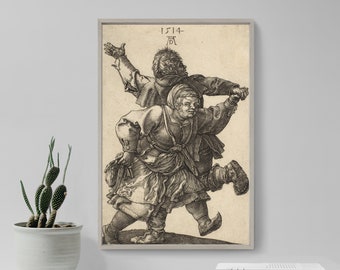 Albrecht Durer - Peasant Couple Dancing (1514) - Classic Painting Photo Poster Print Art Gift Wall Home Decor Drawing