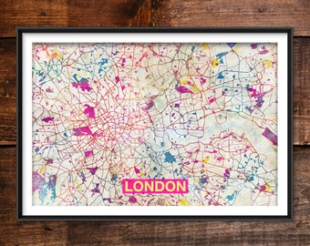 London Map - Original Art Print (Rainbow) - City Street Map of London, England - Poster Watercolor Illustration Wall Art Home Decor Gift