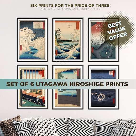 Set of Six Utagawa Hiroshige Prints 6 Classic Woodcut Prints Photo Poster  Wall Art Gift Ricefields, Seascape Satta, Famous Places Edo - Etsy