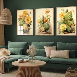 Cactus Collection Set of Three Paintings - 3 Vintage Illustrations Art Prints - Photo Poster Wall Gift Giclée Décor Nature Desert Botanical