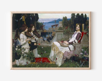 John William Waterhouse - Saint Cecilia (1895) - Classic Painting Photo Poster Print Art Gift, Cecily, Angels with Violins
