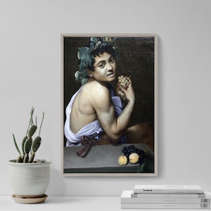 Caravaggio - Sick Young Bacchus (1593) - Classic Painting Photo Poster Print Art Gift Home Wall Decor - Fruit Grapes Peaches Wreath