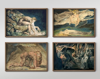 Set of Four William Blake Prints - 4 Classic Paintings - Photo Poster Wall Art Gift Giclée Museum Quality - Nebuchadnezzar Isaac Newton