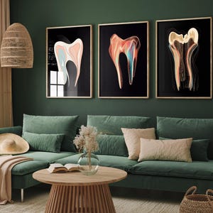 Set of Three Abstract Dentist Teeth Art Prints - 3 Tooth Paintings - Photo Poster Wall Art Gift Giclée - Surgery Hygienist Dentistry Office