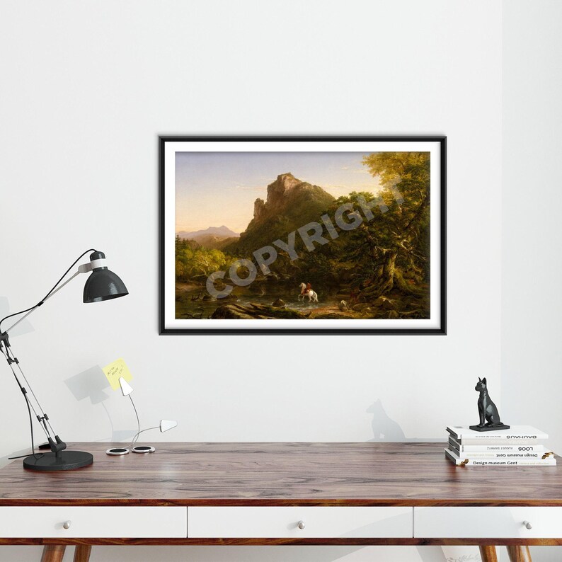 Thomas Cole - The Mountain Ford (1846) - Classic Painting Photo Poster Print Art Gift Wall Art Home Decor - Horse in River image 2