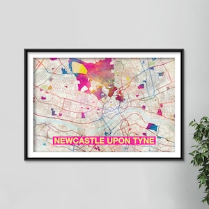 Newcastle Upon Tyne Map - Original Art Print - City Street Map of Newcastle, England - Poster Illustration Wall Art Home Decor Gift