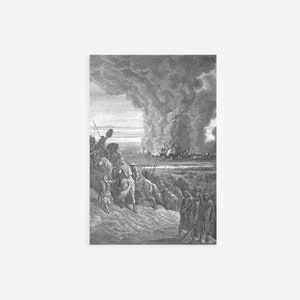 Gustave Dore - Joshua Burns the Town of Ai (1866) - Drawing Photo Poster Print Art Gift Home Museum Gallery Giclee Engraving Bible