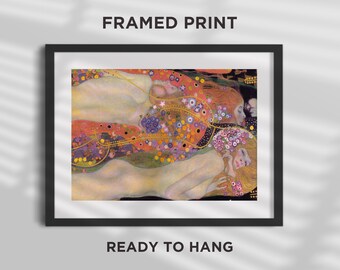 FRAMED PRINT - Gustav Klimt - Water Serpents II (1904) - Classic Painting Photo Poster Art Gift Wall Home Decor - Ready to Hang Black Frame