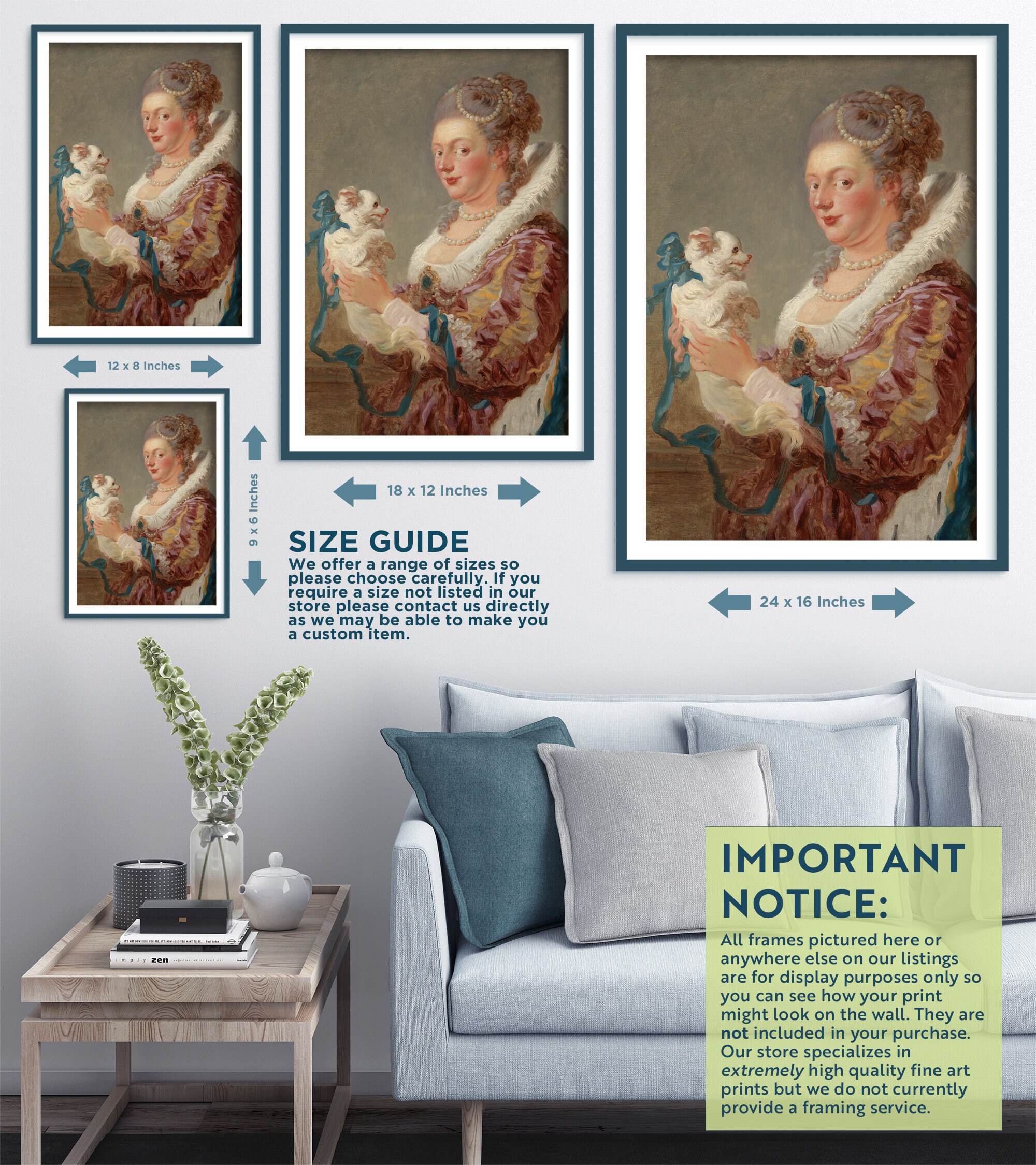 Tableau Toile Jean Honoré Fragonard 'Une Femme Avec Un Chien' - Cadre Prêt à Accrocher