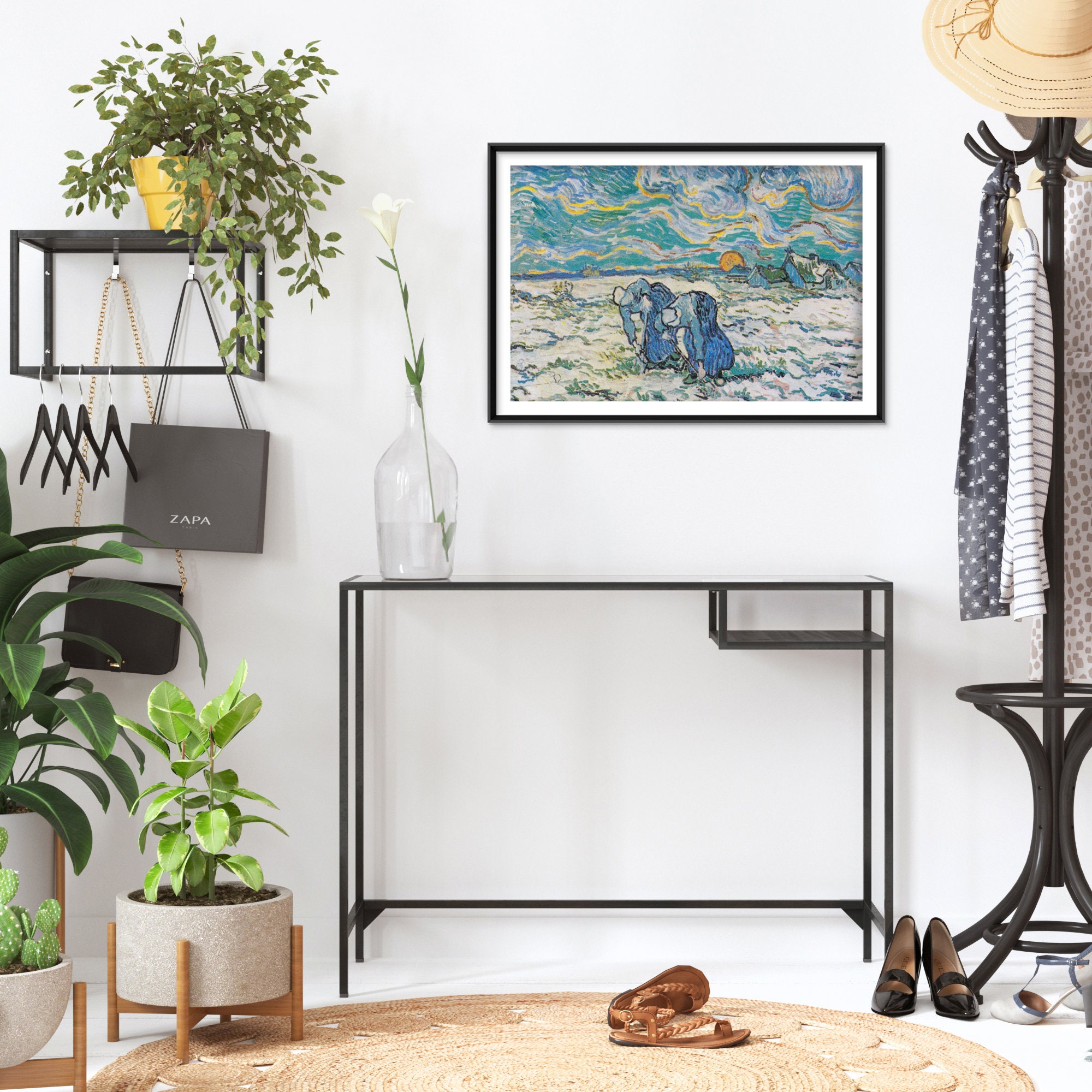 フィンセント・ファン・ゴッホ - 雪に覆われた畑で土を掘る二人の農婦