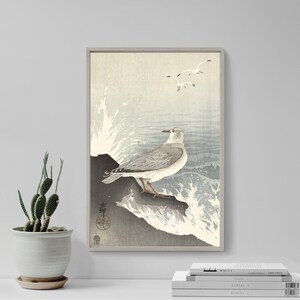 Ohara Koson - Seagull on Rock (1910) - Classic Painting Photo Poster Print Art Gift Wall Home Decor - Ukiyo-e Japan Beach Barry Island