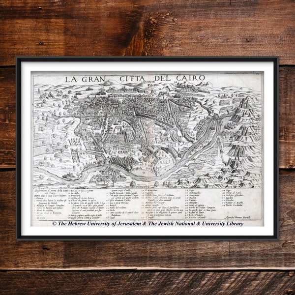 Reproduction of a Vintage Map of Cairo, Egypt from 1570 - Photo Poster Print Wall WoodBG Decor Art Street Home Old Archive