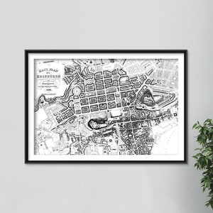 Reproduction d'une carte vintage d'Édimbourg (Royaume-Uni) de 1836 - Poster photo, impression cadeau, décoration murale, art, rue, maison, vieilles archives, Ecosse