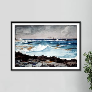Winslow Homer - Shore and Surf, Nassau (1899) - Classic Painting Photo Poster Print Art Gift Wall Home Decor - Ocean Water Waves Beach