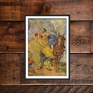 Vincent Van Gogh - The Good Samaritan after Delacroix (1890) - Classic Painting Photo Poster Print Art Gift Wall Home Decor - Horse People