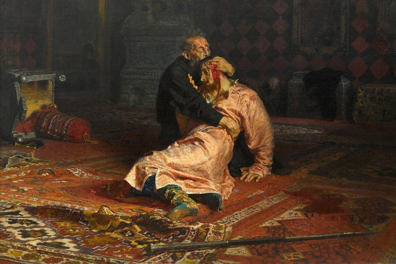 Ilya Repin Ivan il Terribile che uccide suo figlio 1885 Pittura classica Foto Poster Stampa Art Gift Home Wall Decor Father Murder immagine 1