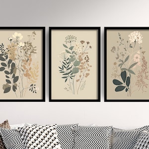 Set of Three Vintage Floral Prints - Set of 3 Flower Plants - Paintings Photo Poster Wall Art Gift Museum Giclee Daisies Dandelion Botanical
