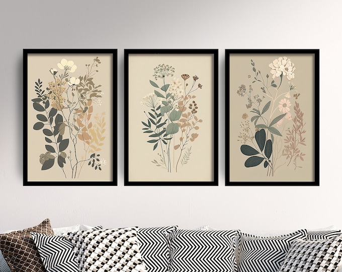 Large Abstract Print Set of 3 Square Watercolor Paintings, Three Piece ...