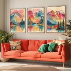 Canadian Rockies - Set of Three Travel Posters - Mount Rundle, Robson - 3 Modern Art Prints - Photo Painting Illustration Gift Map Canada