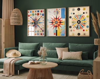 Set of Three Kaleidoscope Patterns Abstract Art Prints - 3 Minimalist Math Paintings - Photo Poster Wall Gift Minimalist Nordic Geometric