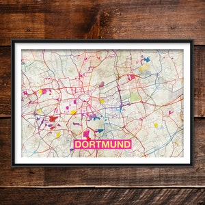 Dortmund Map - Original Art Print (Rainbow) - City Street Map of Dortmund, Germany - Poster Watercolor Illustration Wall Art Home Decor Gift