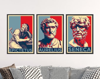 Set of Three Stoic Philosopher Prints - 3 Stoicism Posters - Photo Wall Art Gift Giclée Museum Quality - Marcus Aurelius, Epictetus, Seneca
